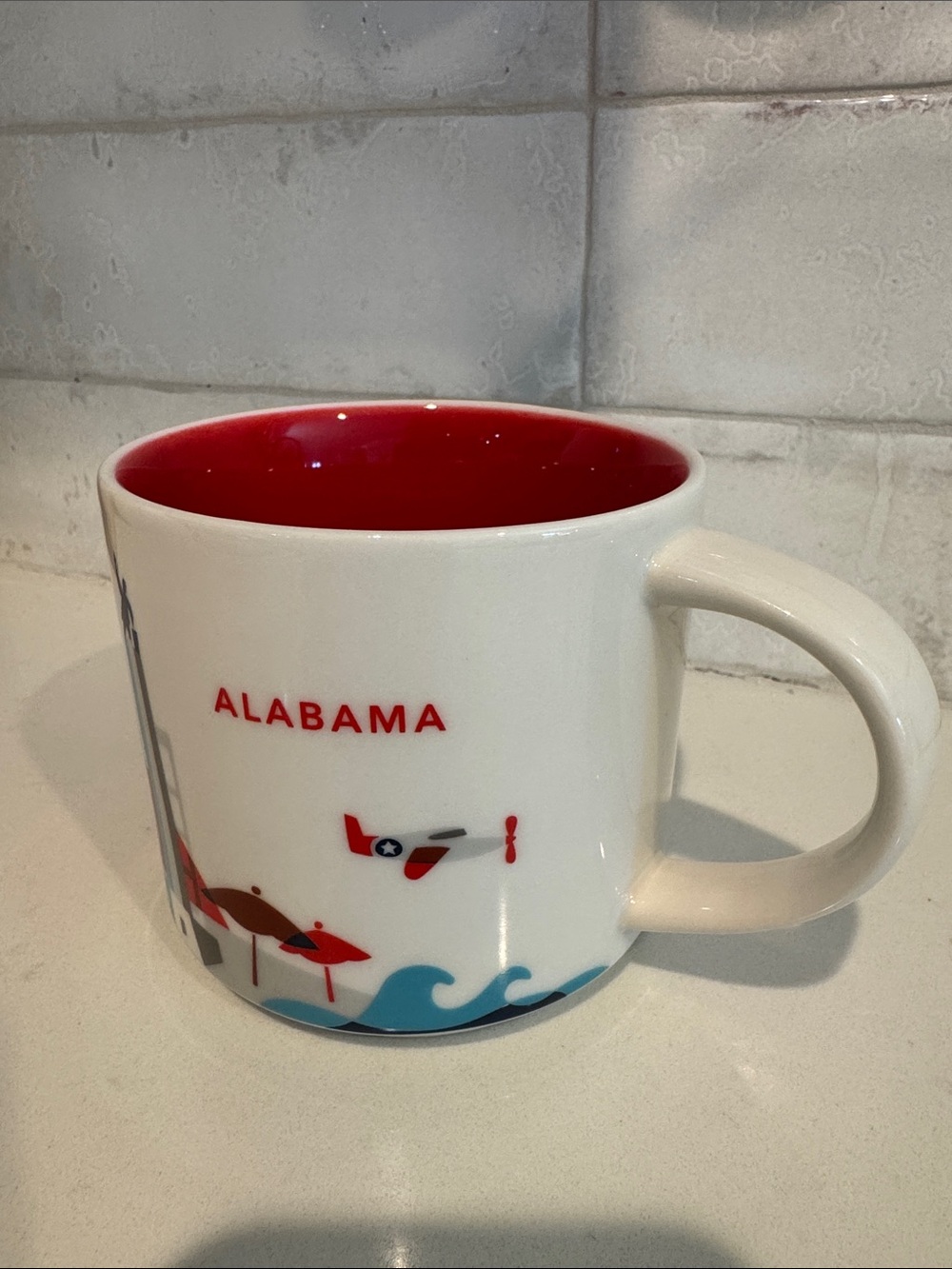 Starbucks Alabama Ceramic Mug - White Exterior with Red Interior